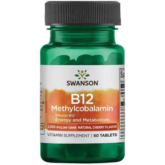 วิตามินบี12 Swanson Ultra Vitamin B12 Methylcobalamin 2,500 mcg 60 Tabs-Natural Cherry Flavored