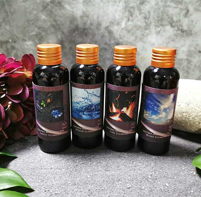 Aroma massage Oil 4 Elements  น้ำมันนวดตัวอโรมา ตามธาตุเจ้าเรือน ดิน น้ำ ลม ไฟ 100ml.