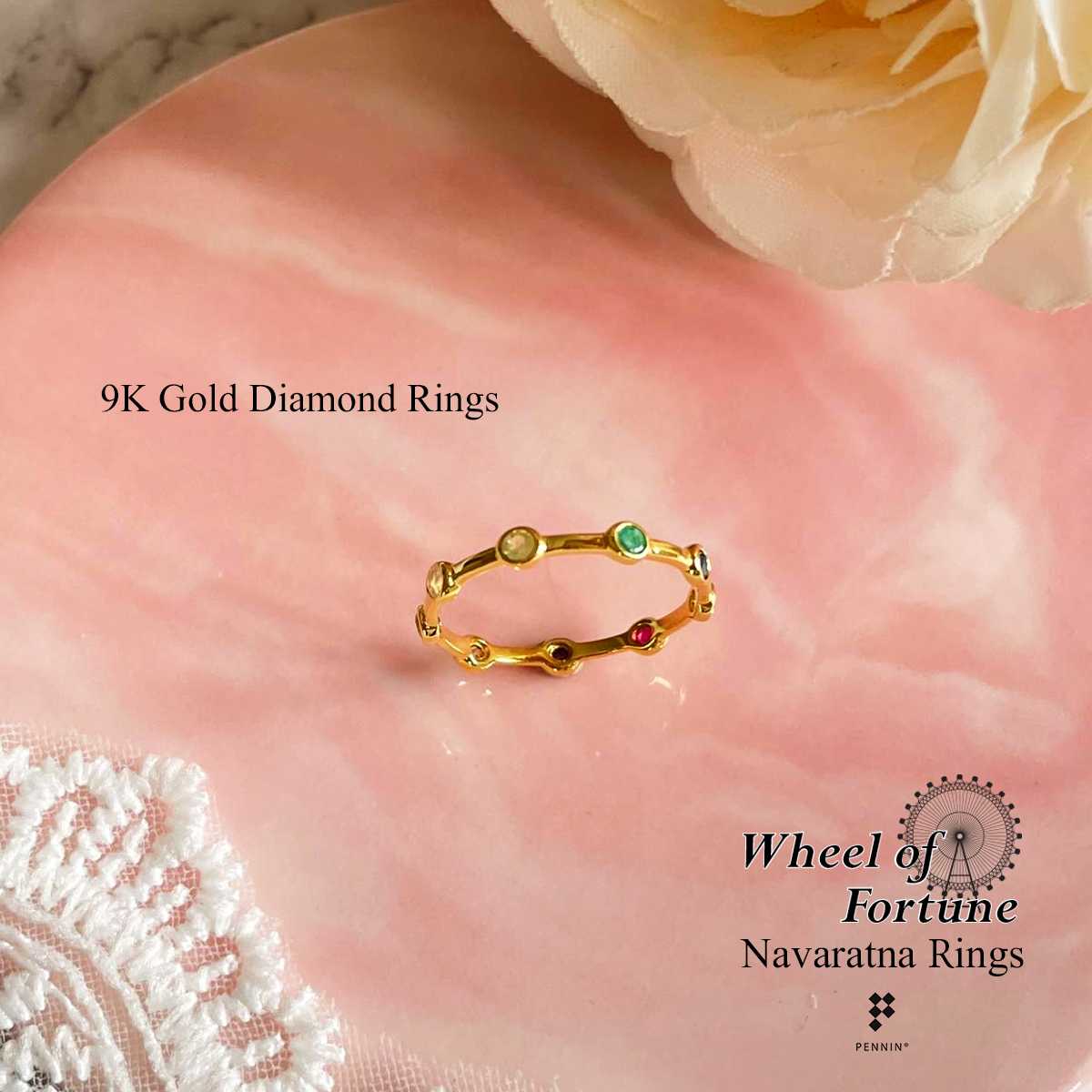 RW800129K : แหวนนพเก้ารอบวง 9 เม็ด ทองคำแท้ 9K 1.13g เพชรเบลเยียม 2mm น้ำ 98 0.03ct