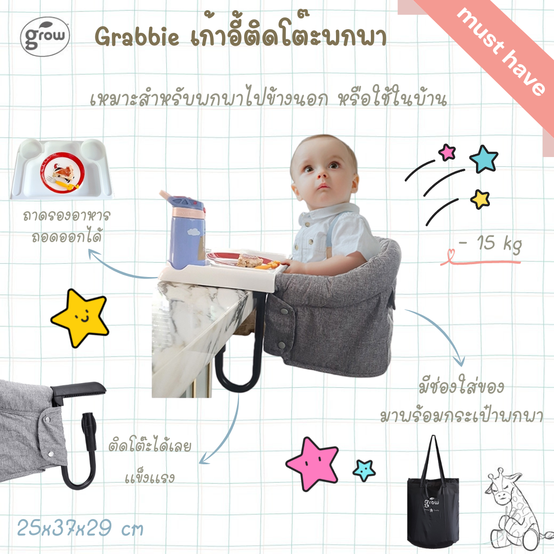 Grow Grabbie Portable Baby Chair โกรวแกบบี้เก้าอี้เด็กพกพาอเนกประสงค์