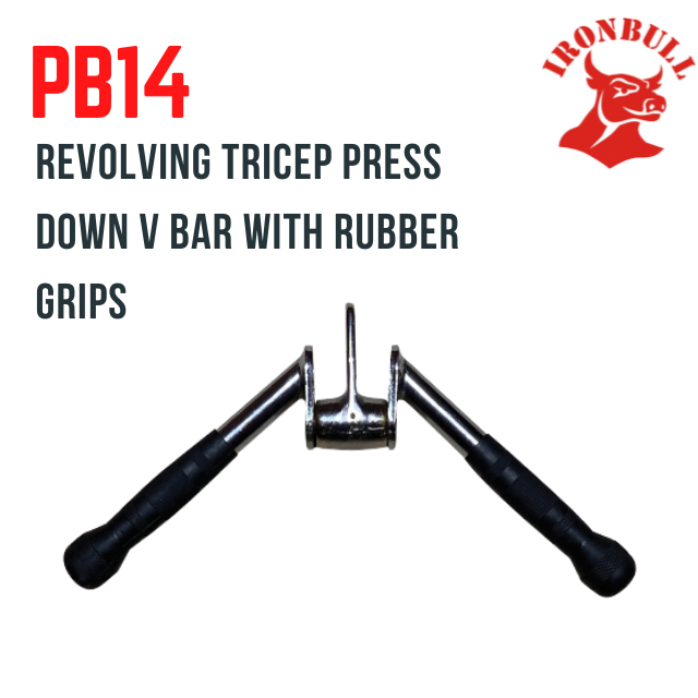 PB14 Revolving Tricep Press Down V Bar with Rubber Grips, Iron Bull