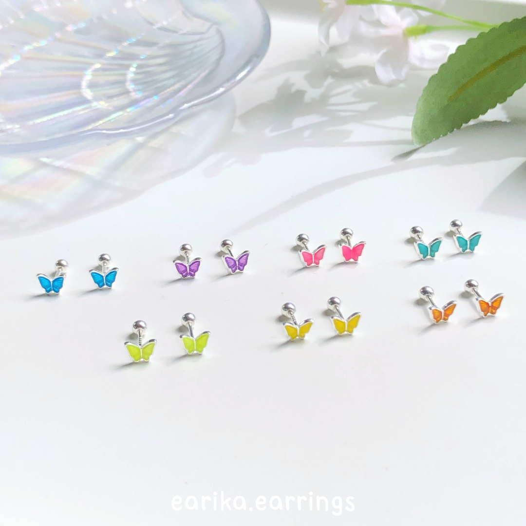 earika.earrings - tiny buttie piercing จิวหูเงินแท้จี้ผีเสื้อสีนีออน เหมาะสำหรับคนแพ้ง่าย