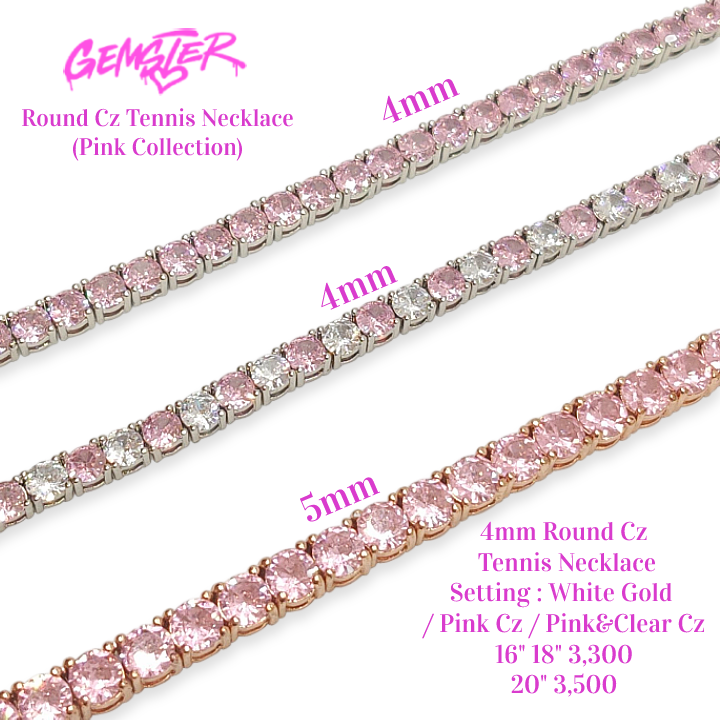 [พร้อมส่ง] 4mm Round Cz Tennis Necklace (Pink Cz collection)