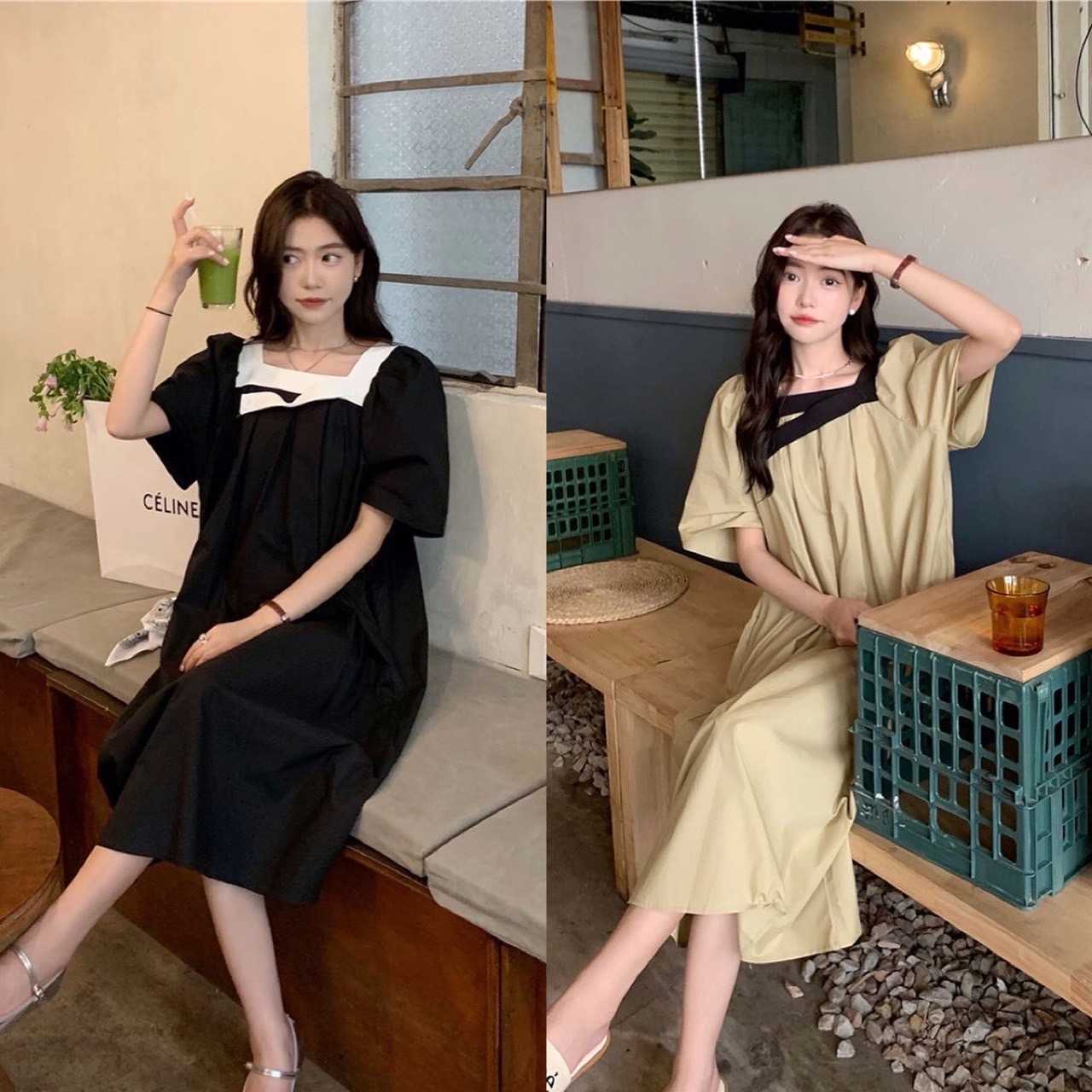 D153 เดรสยาวสีพื้นขนาดฟรีไซส์ พร้อมส่ง 2 สี
