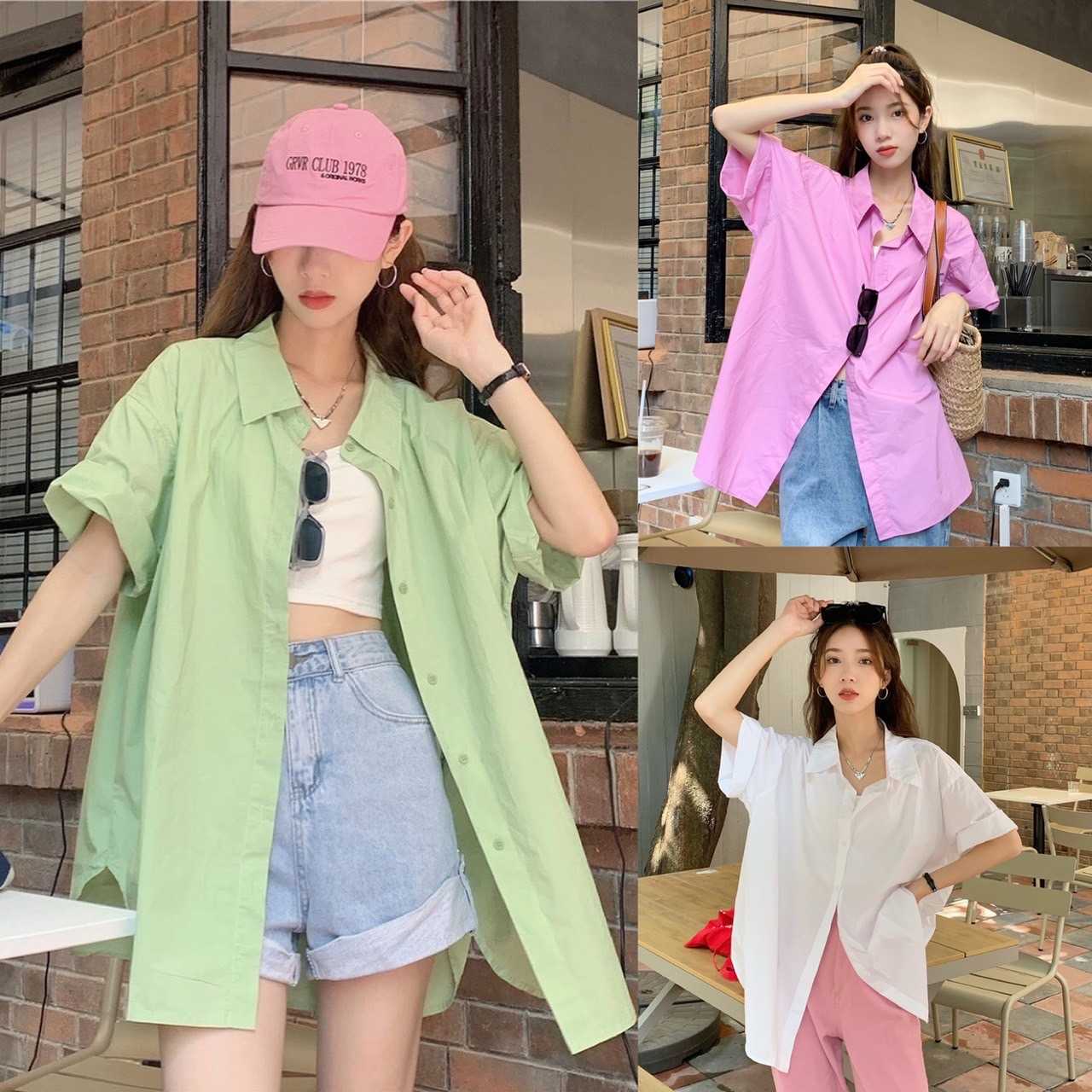 T123 เสื้อเชิ้ตแขนสั้นทรงโอเวอร์ไซส์ พร้อมส่ง 3 สี