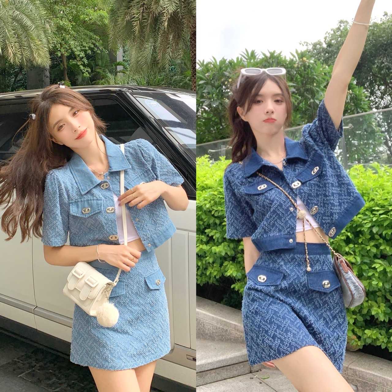 D160 เซ็ตเสื้อ+กระโปรงยีนส์สไตล์เกาหลี พร้อมส่ง 2 สี