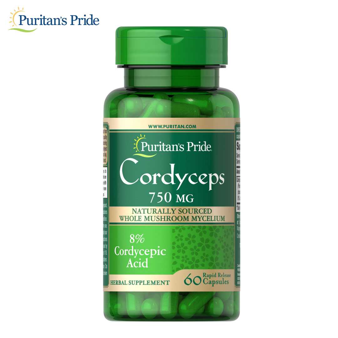 ตังถั่งเช่า Puritan's Pride Cordyceps Mushroom 750 mg 60 Capsules