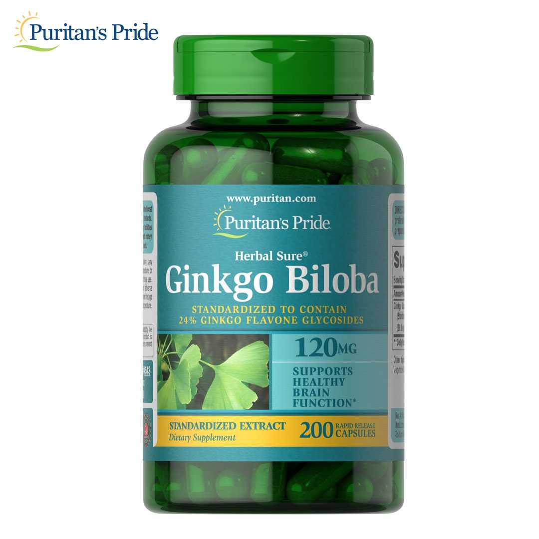 ใบแปะก๊วย Puritan's Pride Ginkgo Biloba Standardized Extract 120 mg/ 200 Capsules