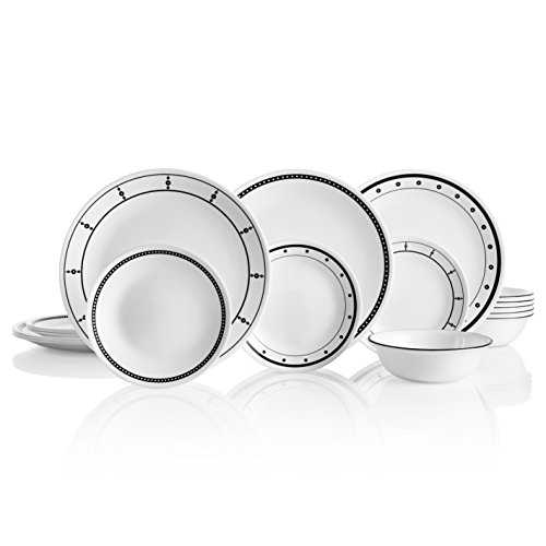 ชุดจาน Corelle 18 ชิ้น Corelle 18-Piece Service for 6 Chip Resistant Black and White Dinnerware Set