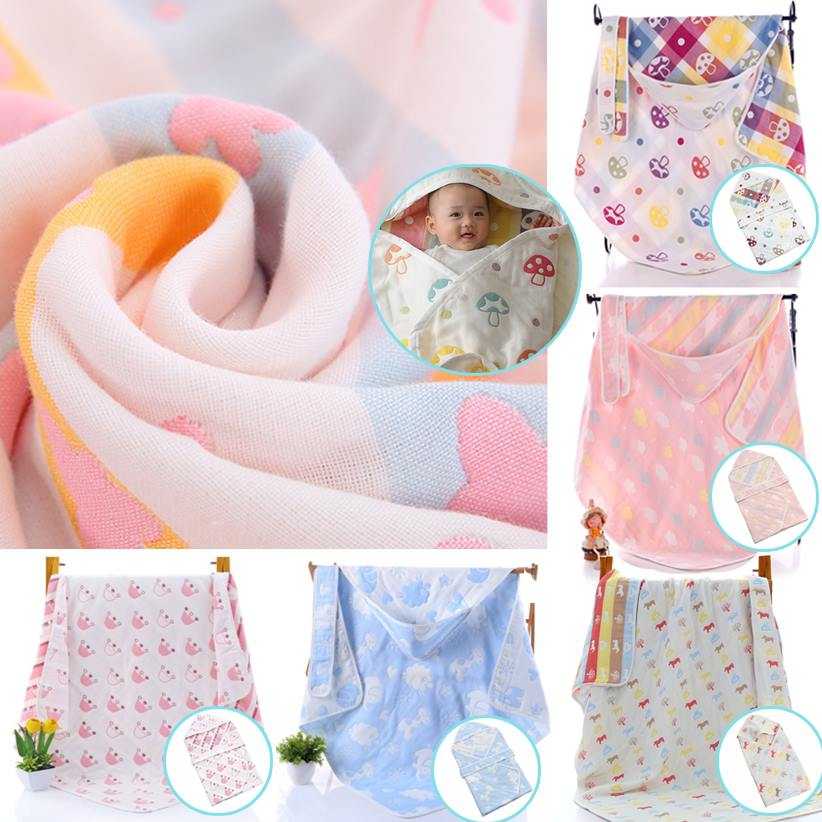 ผ้าห่อตัว(แบบมีหมวกคลุมศีรษะ-เชือกผูกคาด) ผ้ามัสลิน ทอ 6 ชั้น (มีลายหน้า-หลัง)