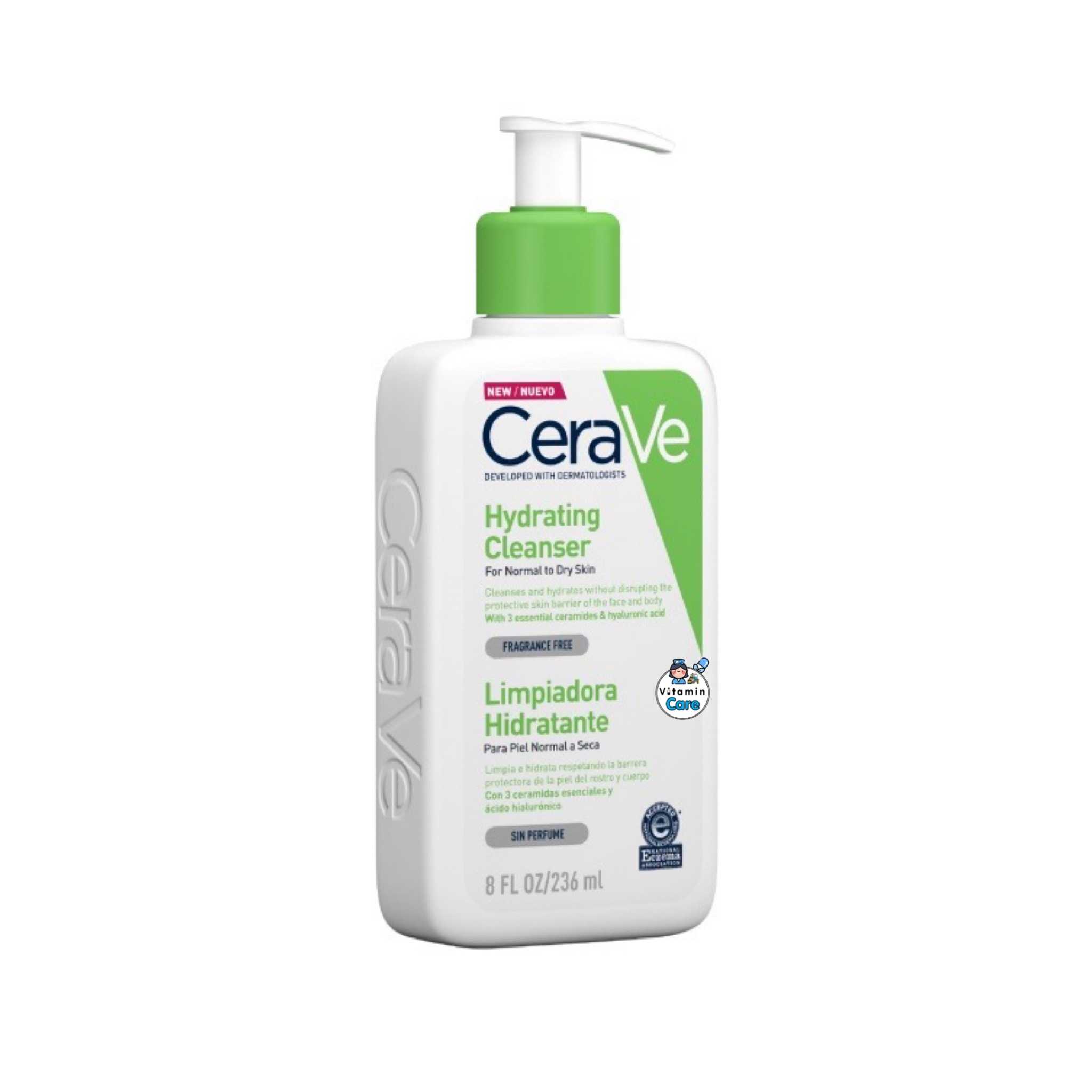 (236 มล) Cerave Hydrating Cleanser ทำความสะอาดหน้าและกายสูตรผิวธรรมดาถึงแห้ง