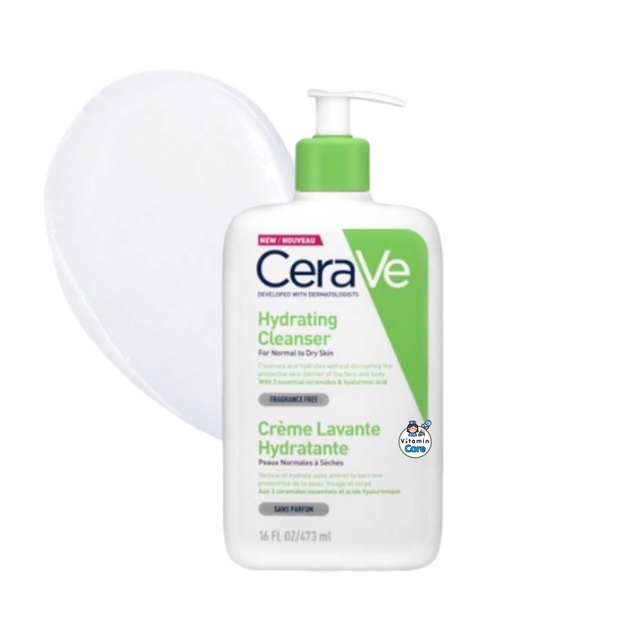 (473 มล) Cerave Hydrating Cleanser ทำความสะอาดหน้าและกายสูตรผิวธรรมดาถึงผิวแห้ง