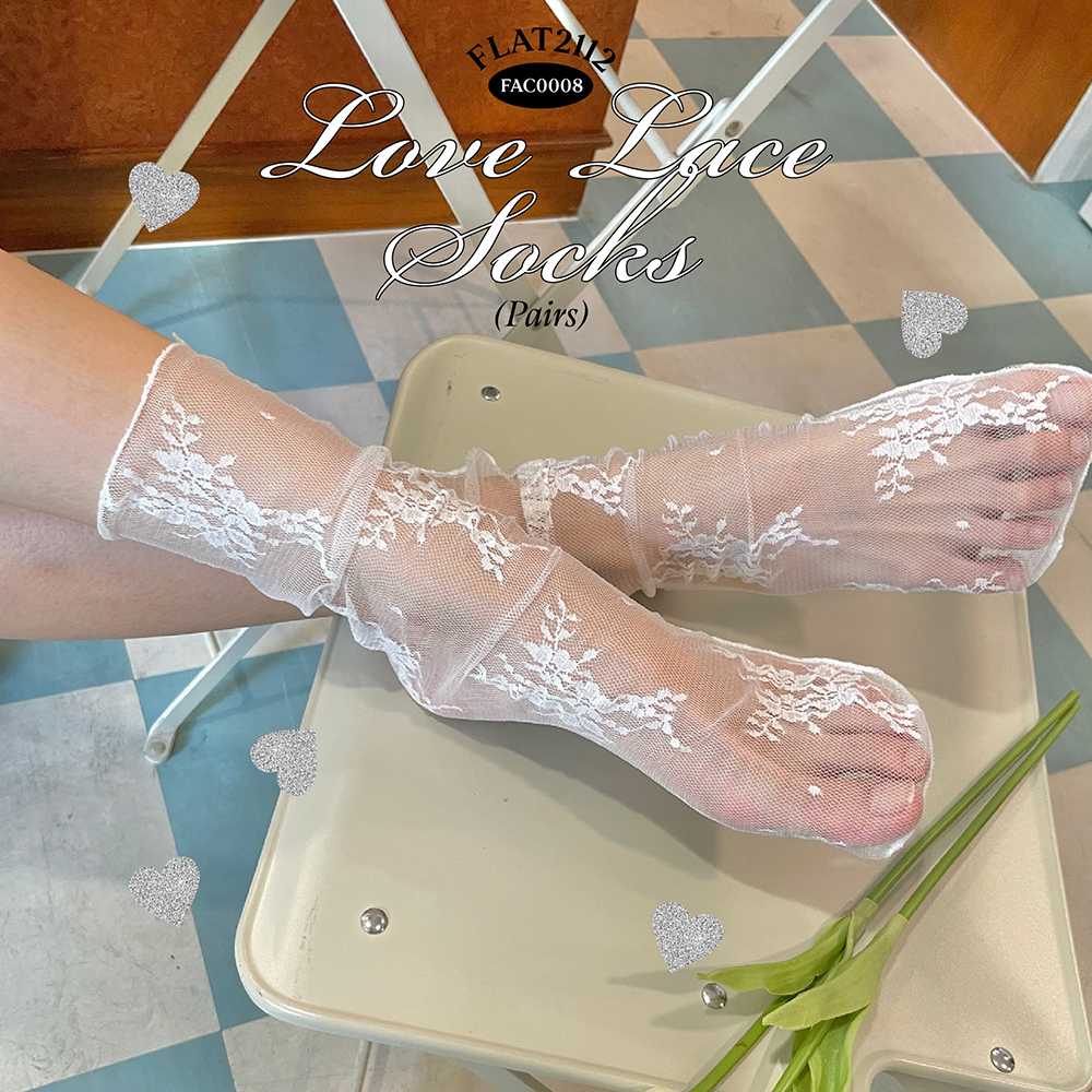 FAC0008 - Love Lace Socks (Pairs) ถุงเท้าลูกไม้ ถุงเท้าขาว ถุงเท้าแฟชั่น