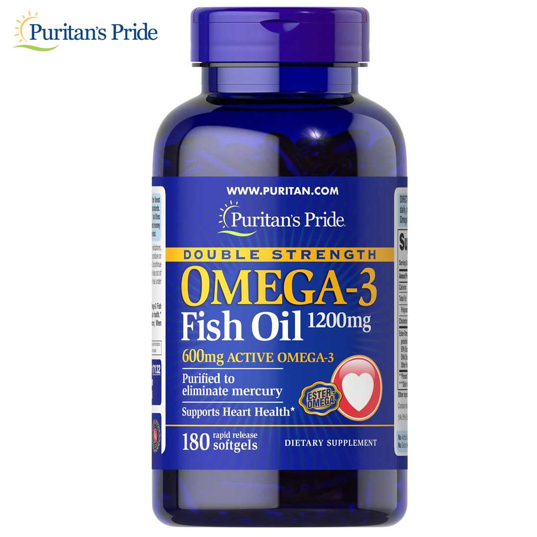 Puritan’s Pride Double Strength Omega-3 Fish Oil 1200 mg/ 600 mg Omega-3 180 Softgels
