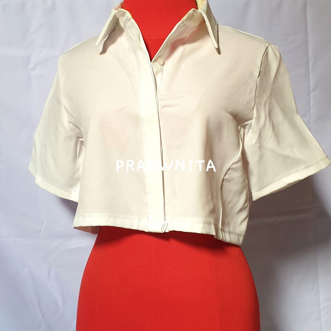 (อ่านก่อนซื้อ) เสื้อมือสอง เสื้อครอปสีขาว เสื้อเชิ้ต no.0102