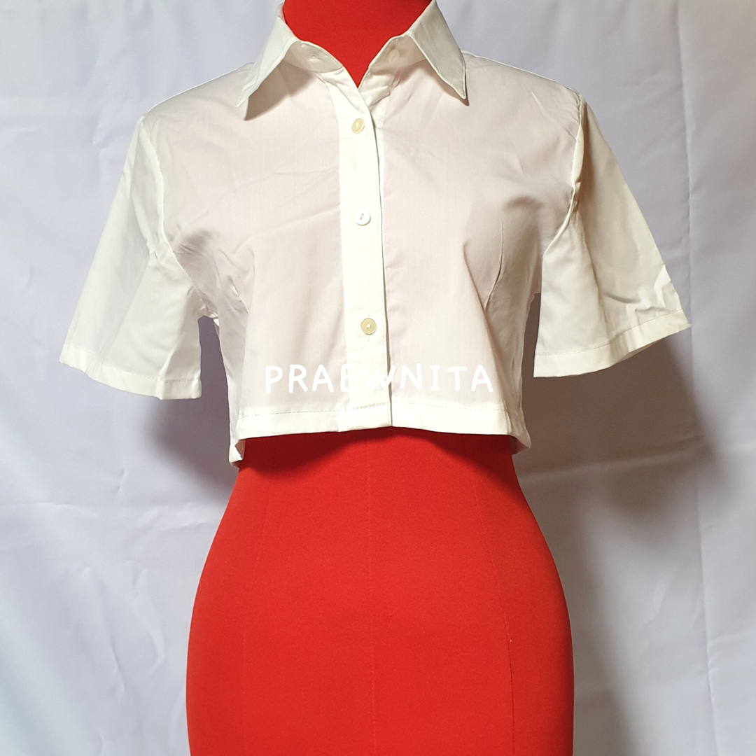 (อ่านก่อนซื้อ) เสื้อมือสอง เสื้อครอปสีขาว เสื้อเชิ้ต no.0101