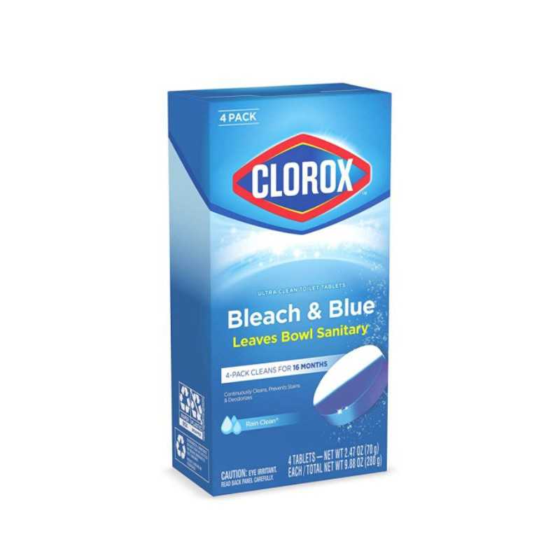 Clorox Toilet Bleach & Blue Tablets กลิ่น Rain Clean แพค 4 ชิ้น จากอเมริกา
