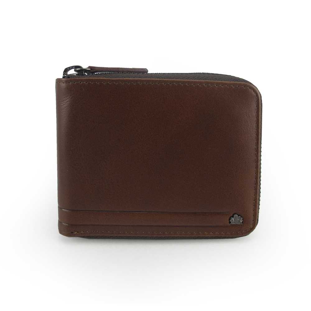 Wallet with Closing Zipper - กระเป๋าธนบัตร 2 พับ มีซิปปิดกระเป๋า สีน้ำตาล | 22361