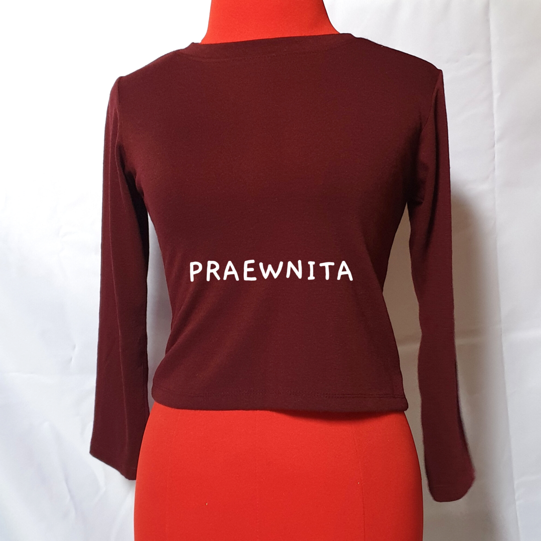 (อ่านก่อนซื้อ) เสื้อมือสอง เสื้อแขนยาว เสื้อสีแดงเลือดหมู เสื้อครอป
