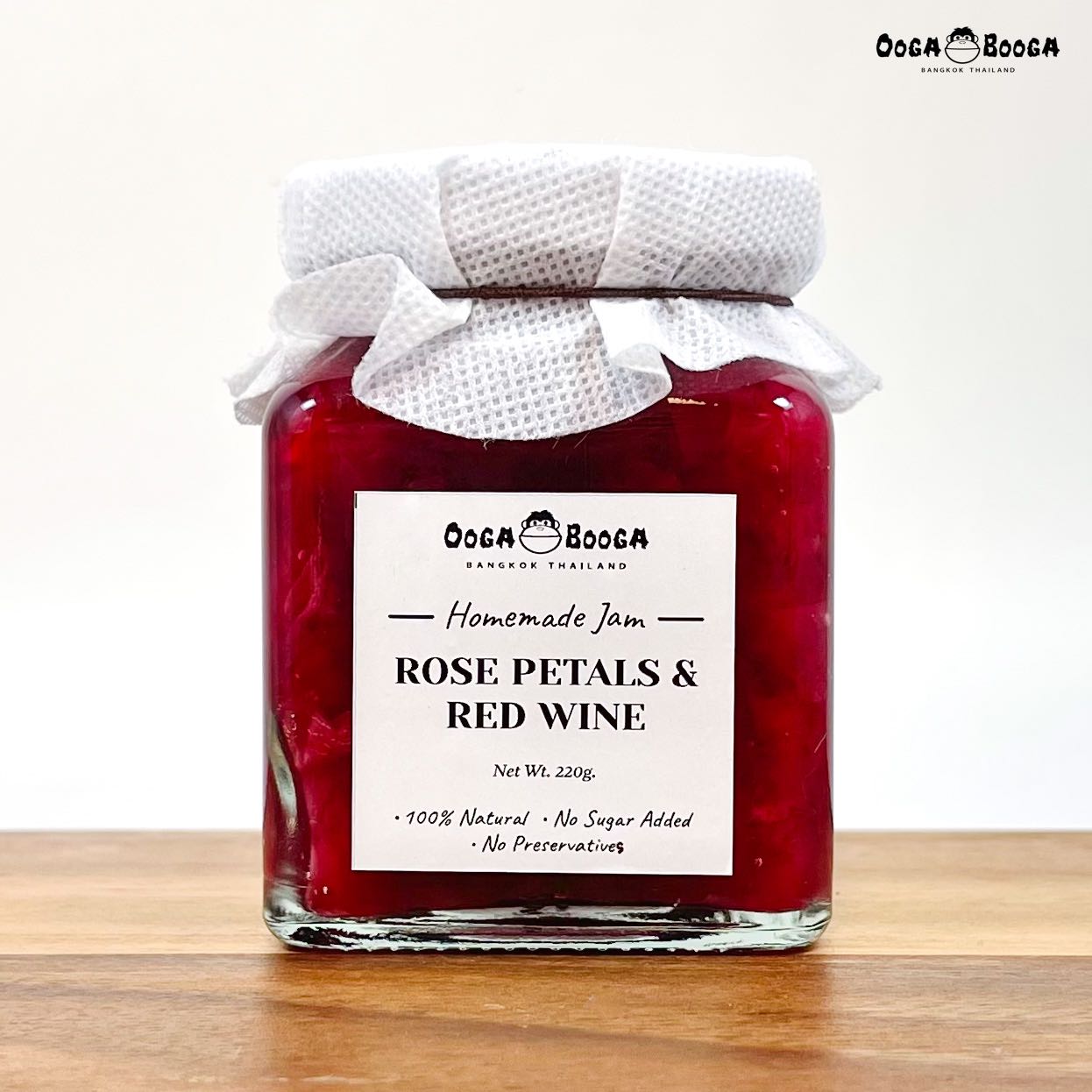 แยมผลไม้ แยมกลีบกุหลาบไวน์แดง (Red Wine Rose Petals) สูตรเพื่อสุขภาพ ไม่เติมน้ำตาล Ooga Booga Farm