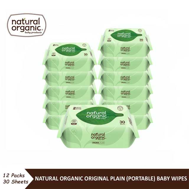 Natural Organic Original Plain Baby Wipes (Portable Type, 12x 30 Sheets)