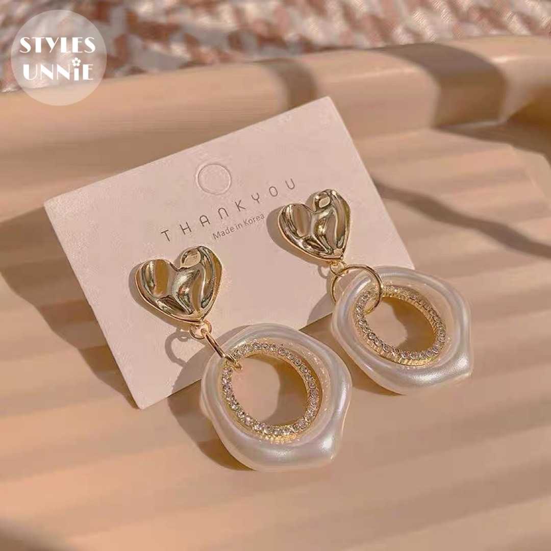 A001 ต่างหูหัวใจห้อยมุกกลม