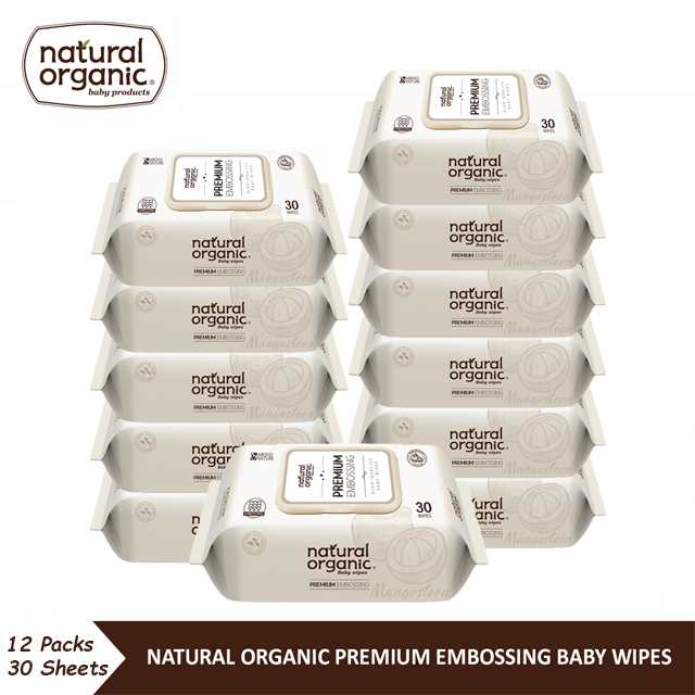 Natural Organic Premium Embossing Baby Wipes (Portable Cap Type, 12 X 30Sheets)