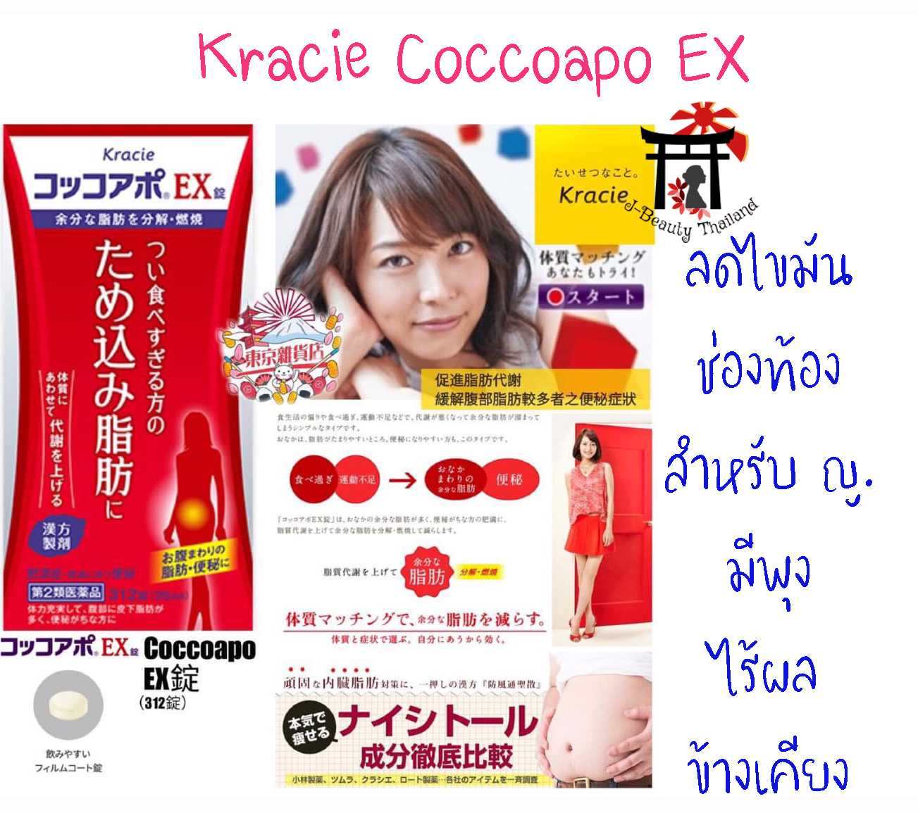 Kracie Coccoapo EX ช่วยลดไขมันในช่องท้อง สำหรับผู้หญิงหลังคลอดที่น้ำหนักลงแล้วแต่พุงไม่ยุบสักที