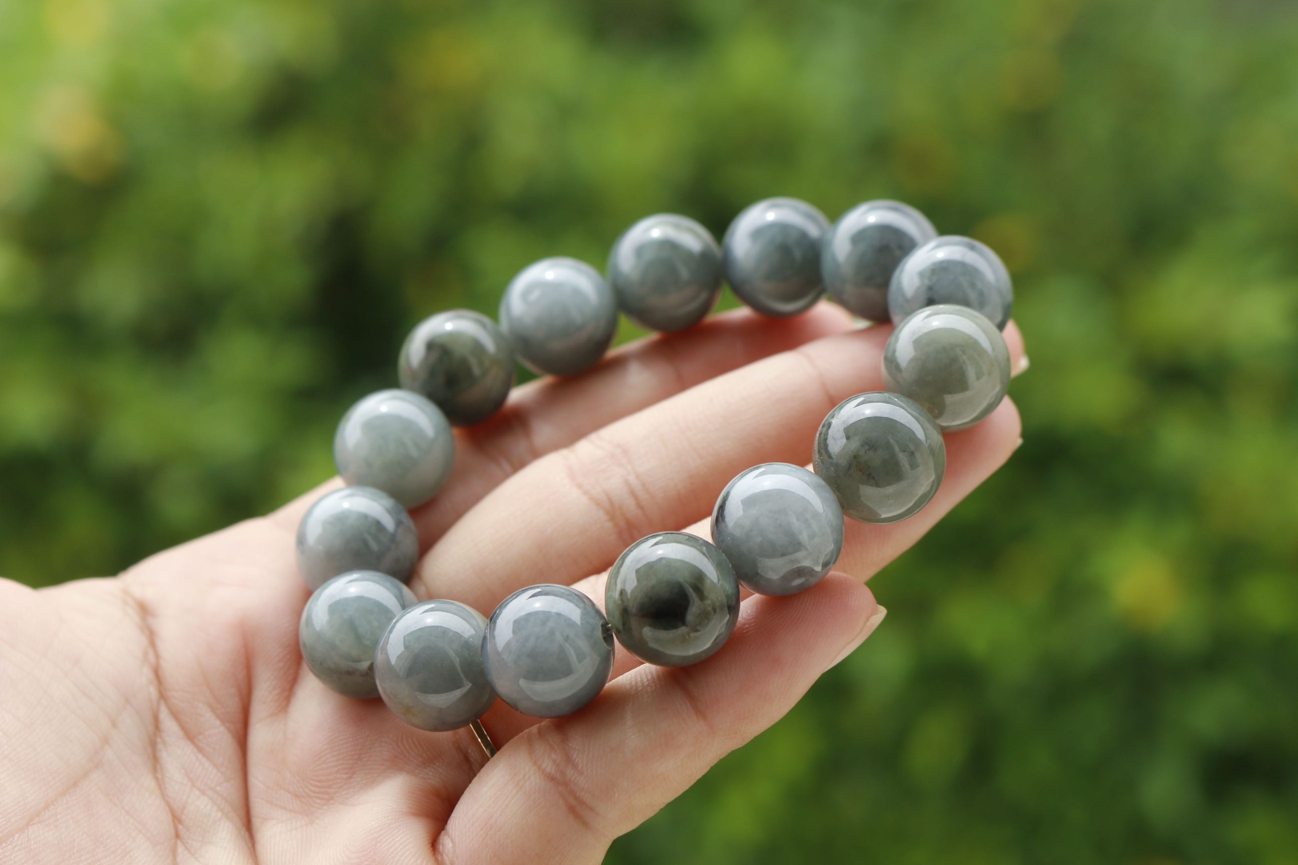 Natural Black Grey Jade Bracelet 