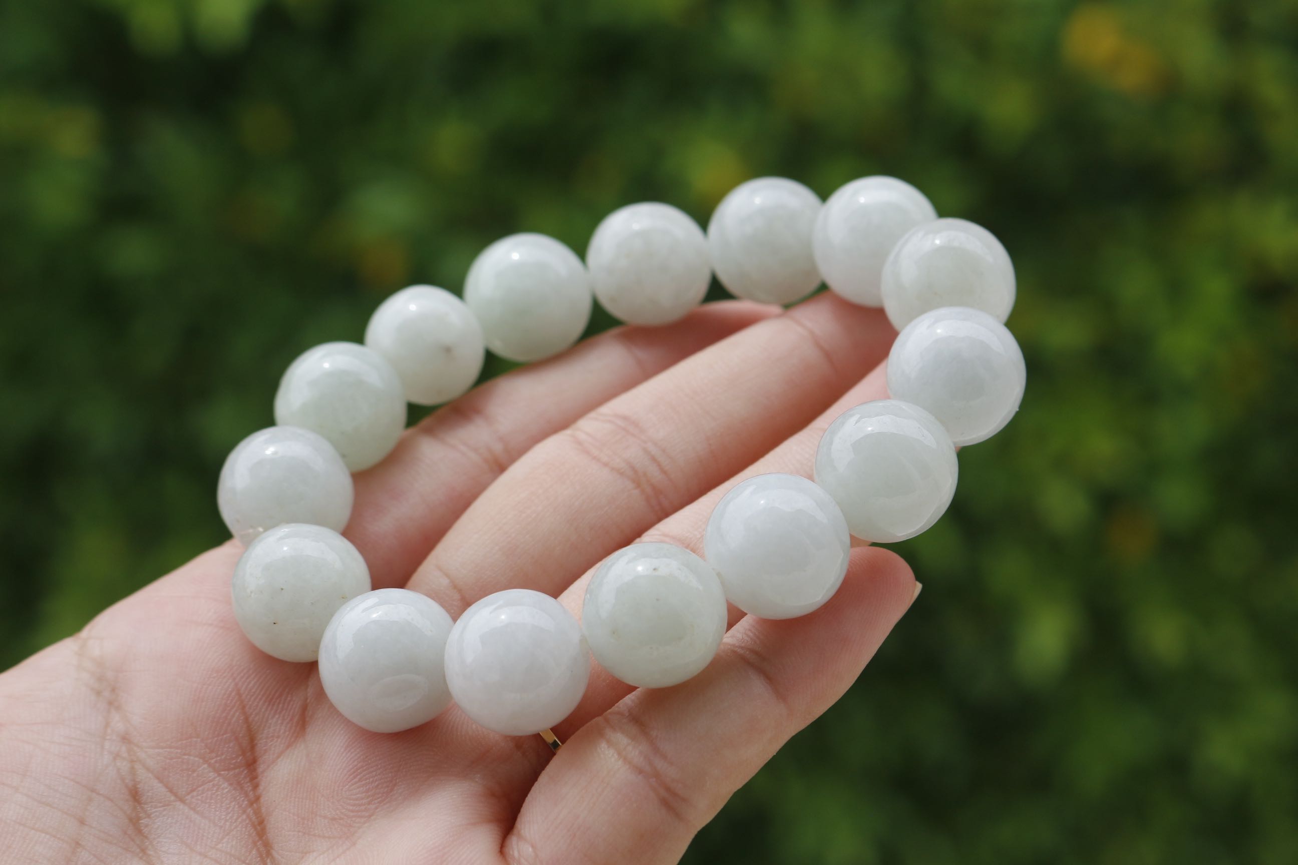 Natural White Green Jade Bracelet 