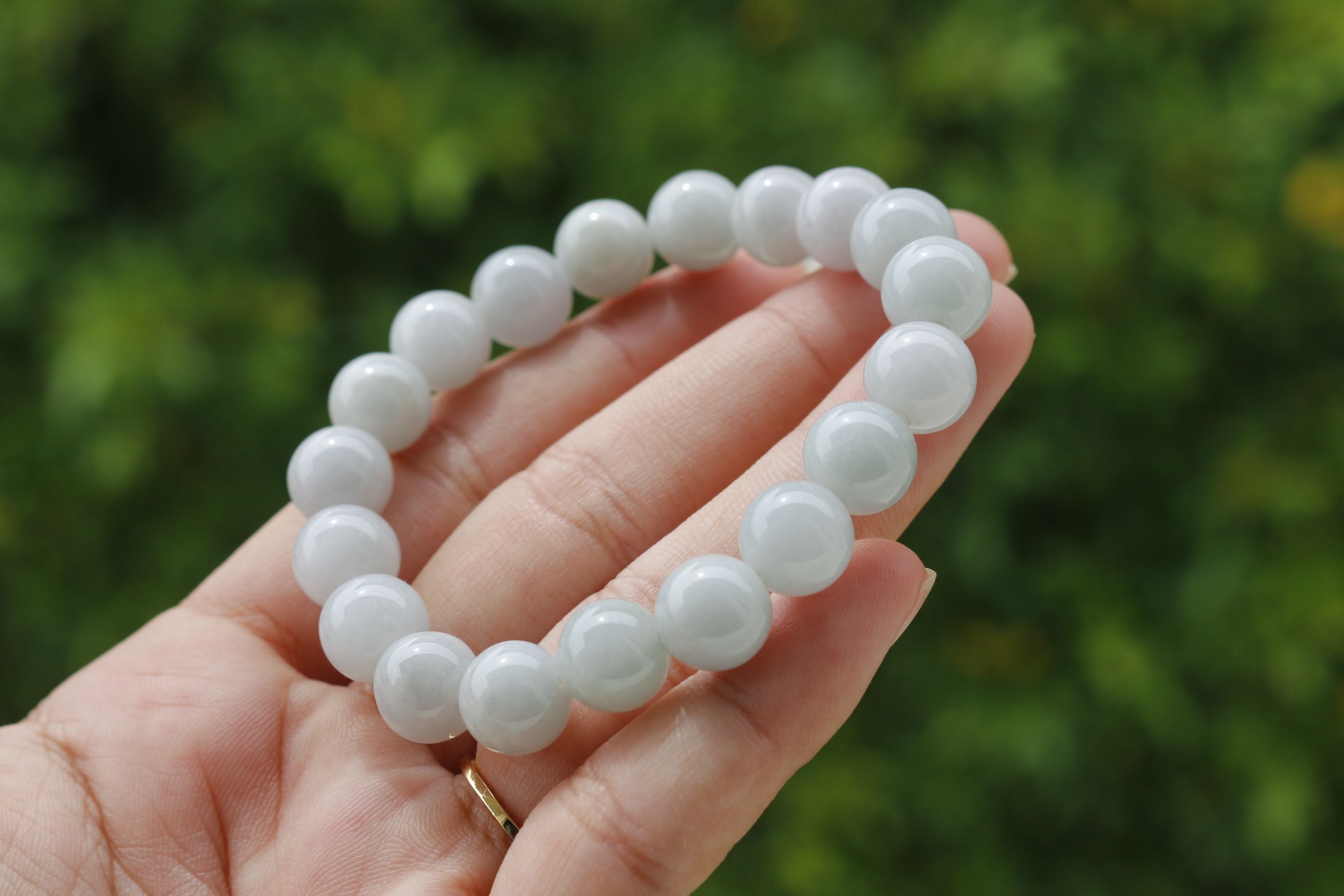 Natural White Green Jade Bracelet 