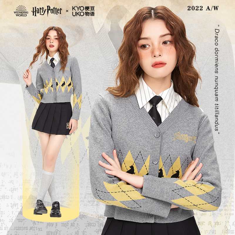 Kyouko & Harry Potter JK Uniform เสื้อคาร์ดิแกน ลายเหลี่ยมบ้านกริฟฟินดอร์ สลิธีริน เรเวนคลอ