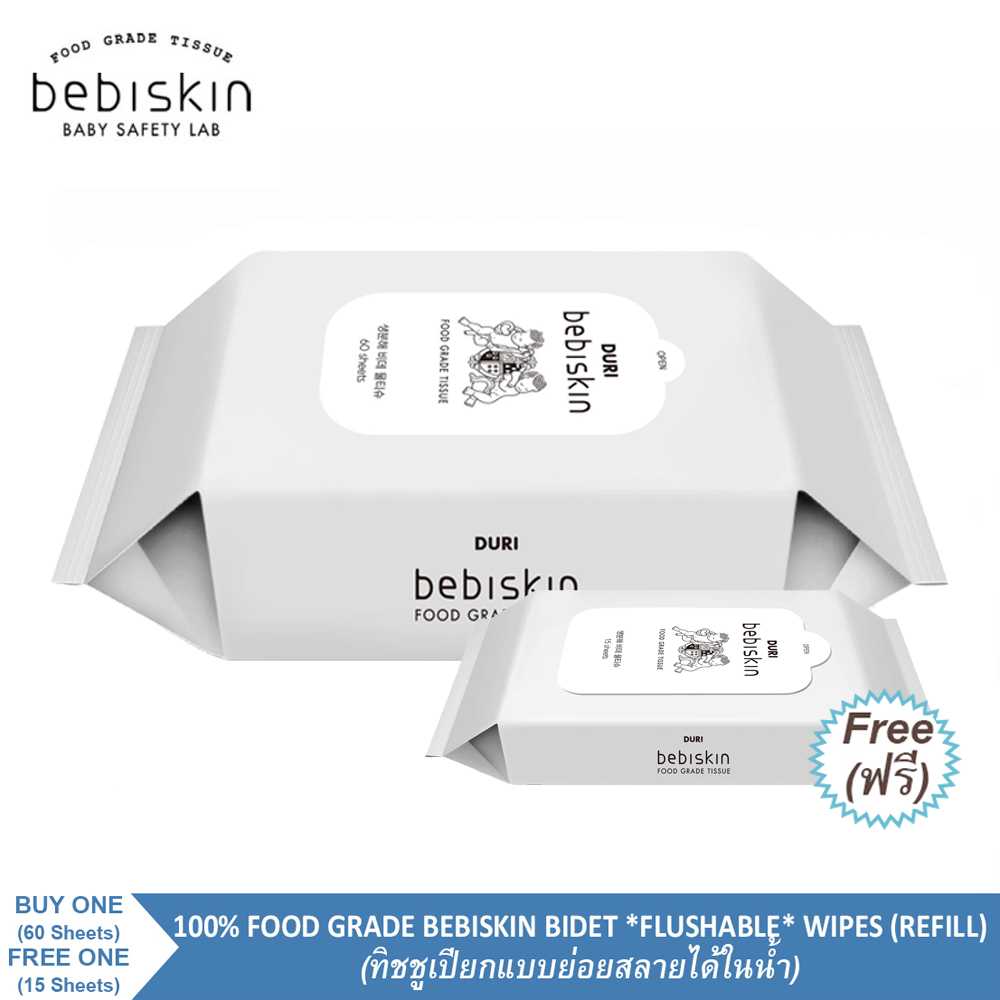 Bebiskin Bidet Wipes (Refill Type, 60 Sheets, No CAP) Flushable wipes
