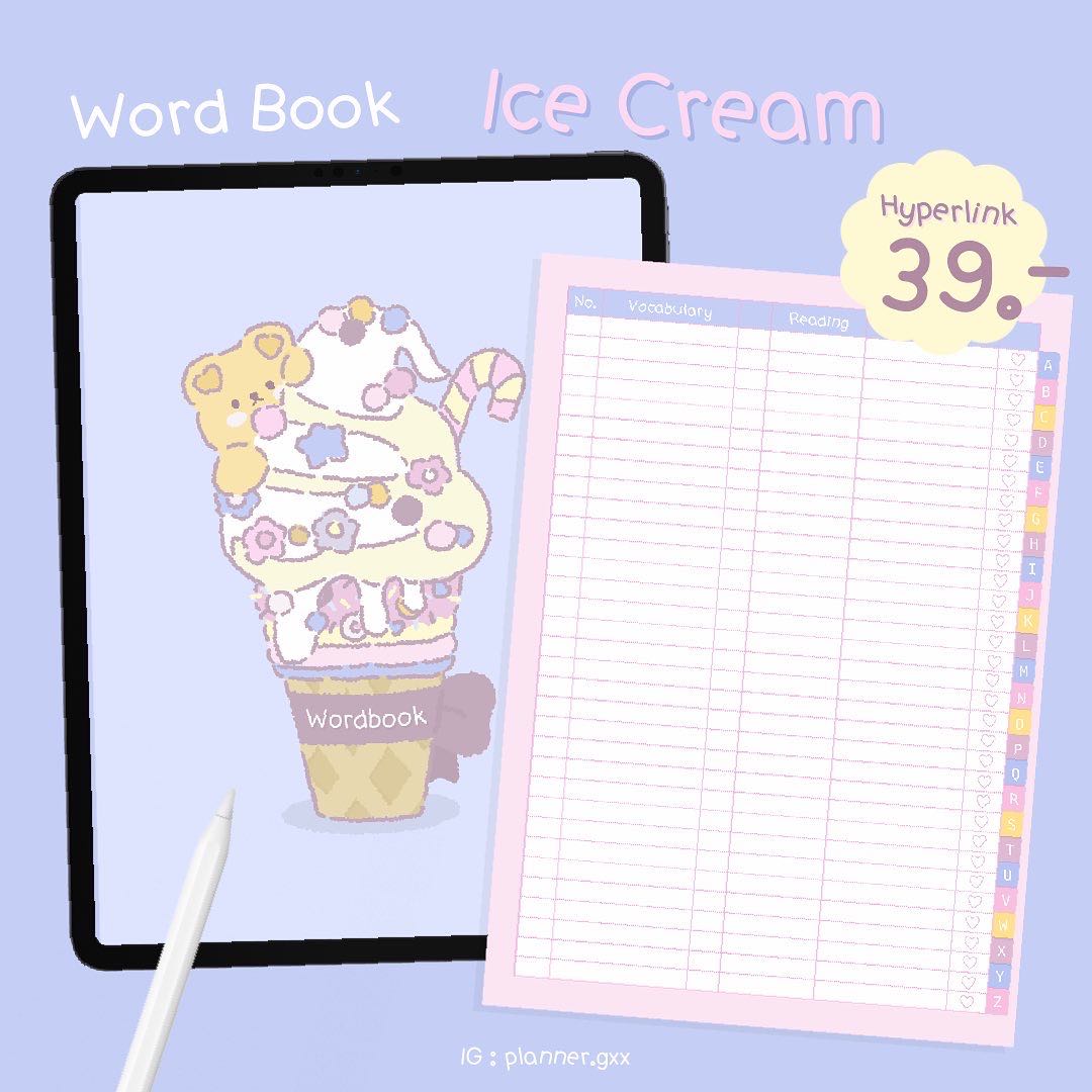 [ดิจิทัล] สมุดจดคำศัพท์ Vocabulary List - ธีม Ice cream Dreamland🍦 (Hyperlinked)