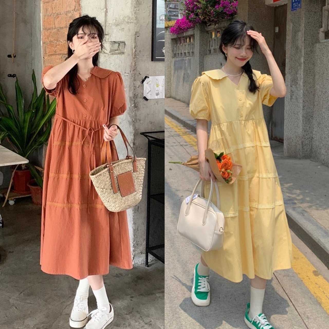 U73 เดรสยาวฟรีไซส์ สีสดใส มี 2 สี