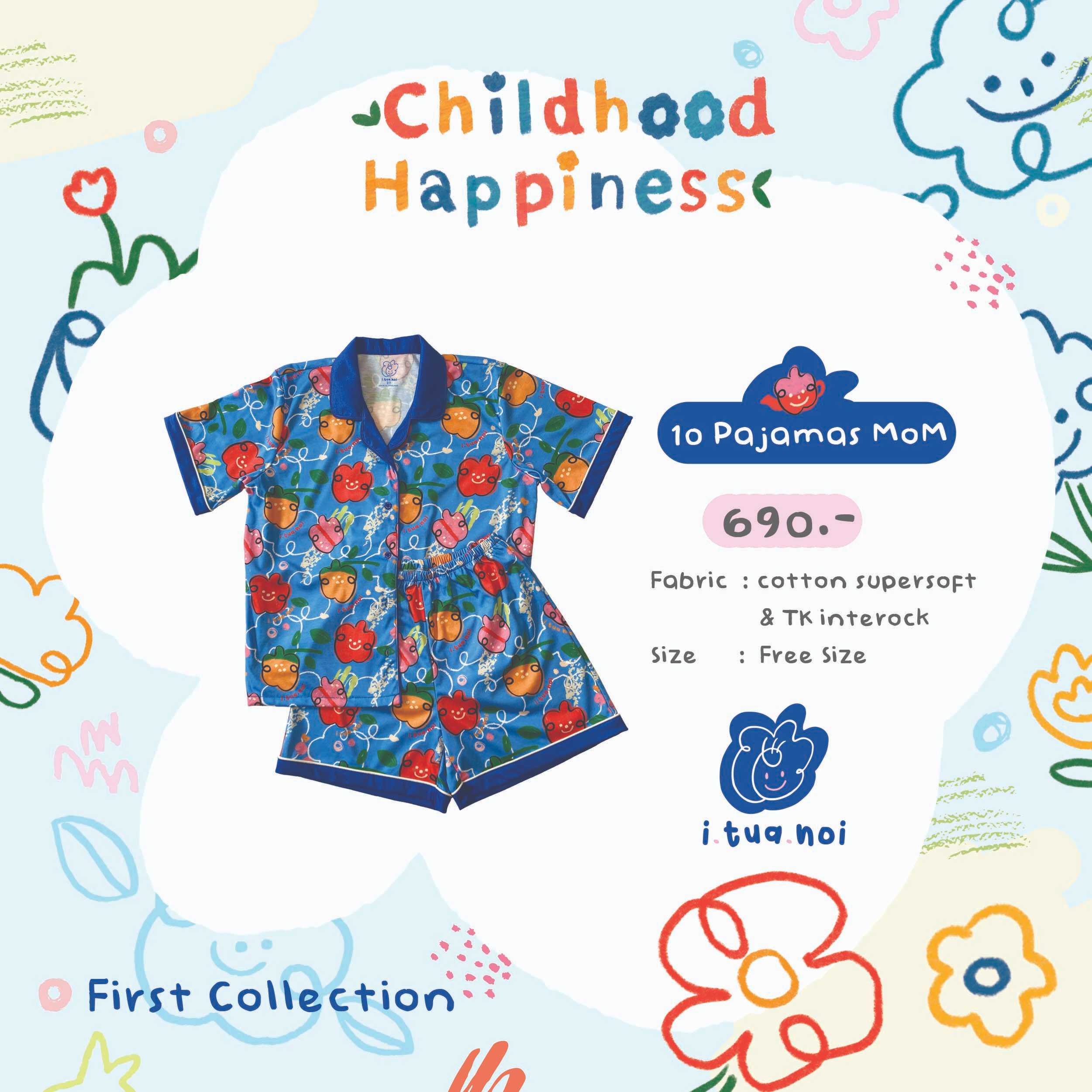ITN10 l PAJAMAS MOM ชุดนอนคุณแม่ลายสีฟ้า (Childhood Collection)