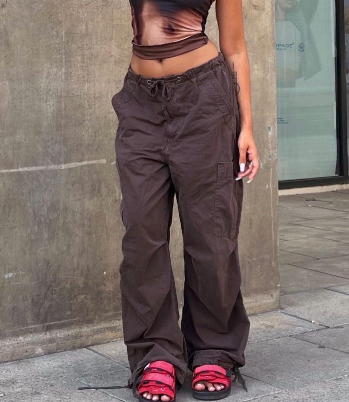 JADED LONDON BROWN PARACHUTE CARGO PANTS | LINE SHOPPING