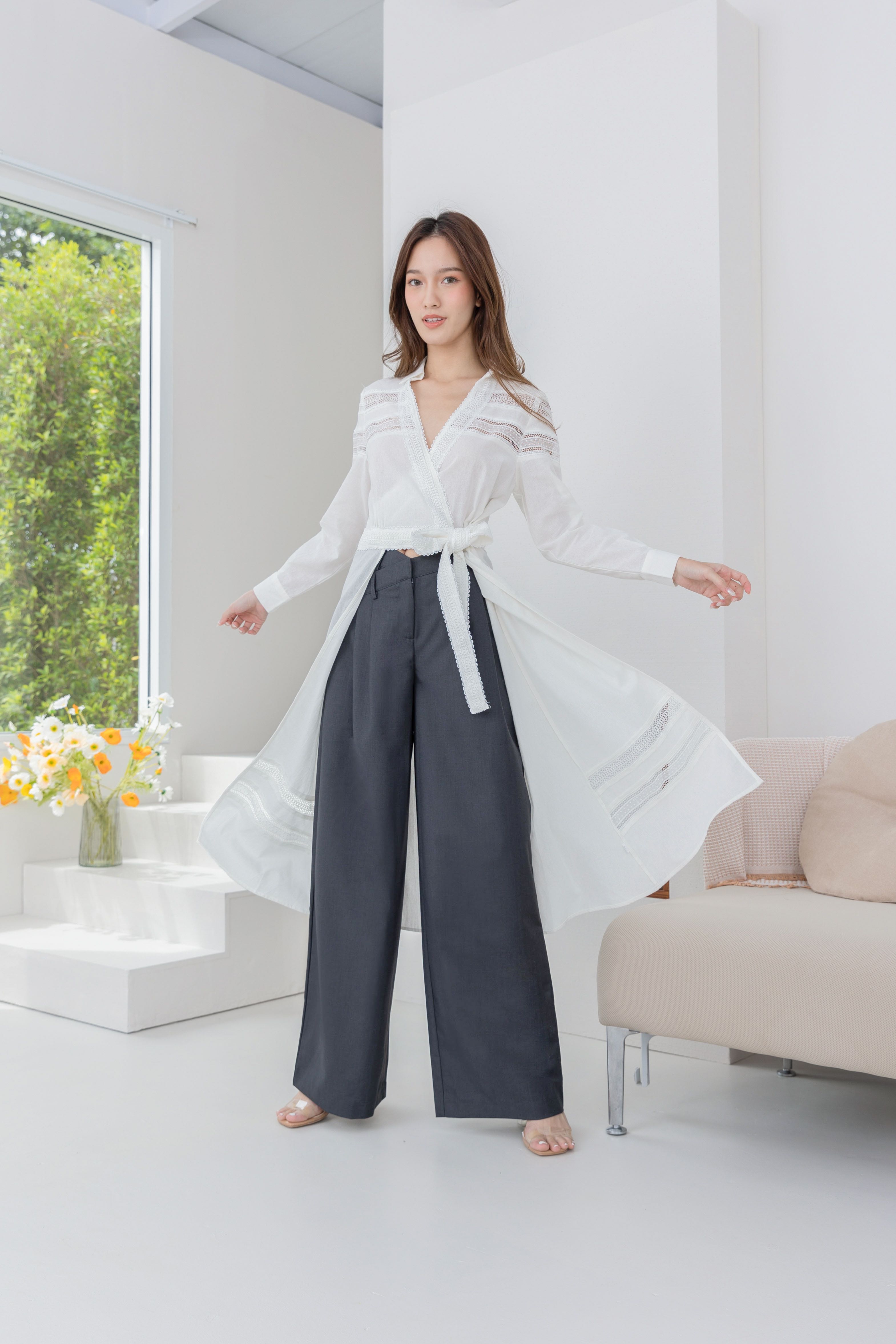 High waist wide pant