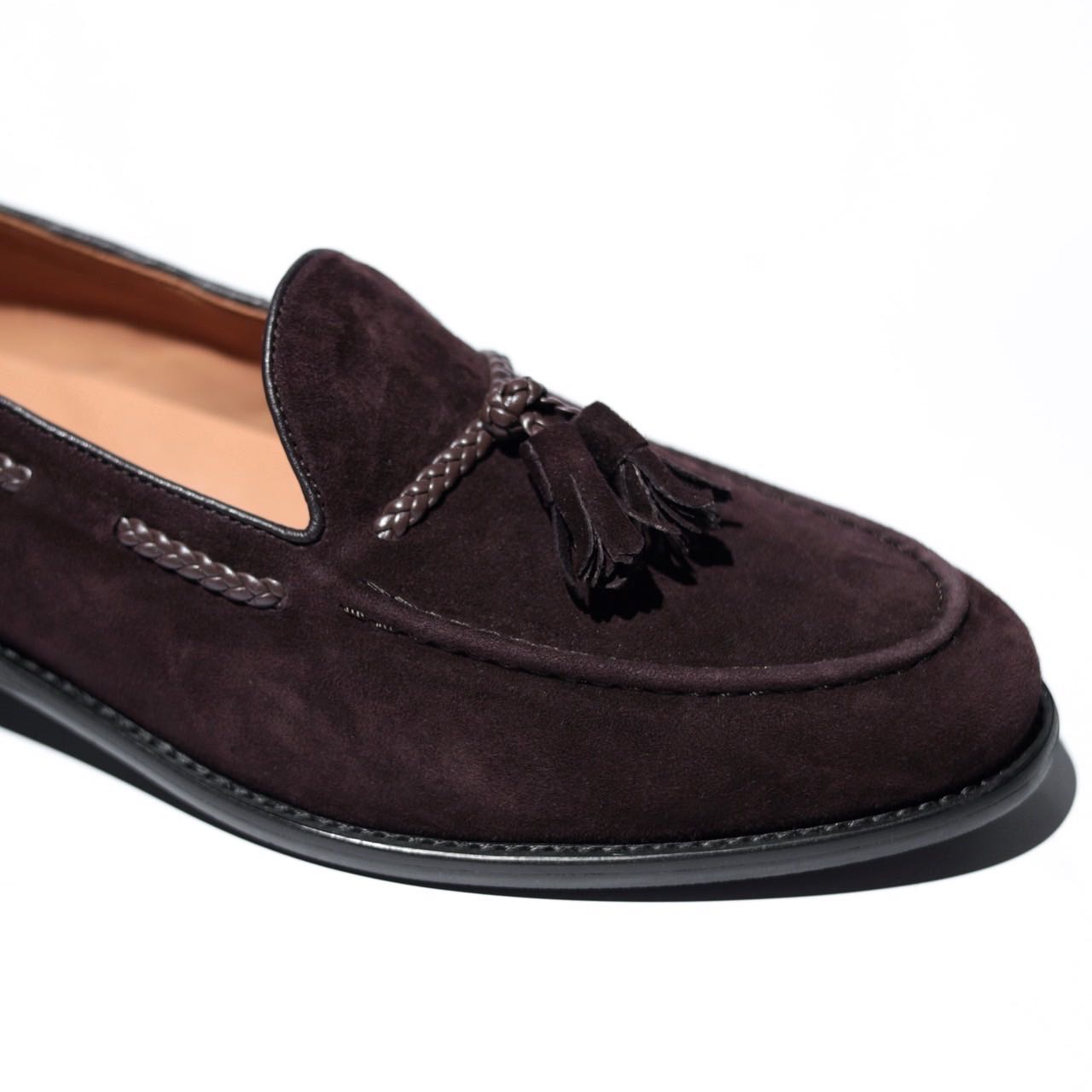 Tassel loafers Plait (3.5cm) - Burgundy suede