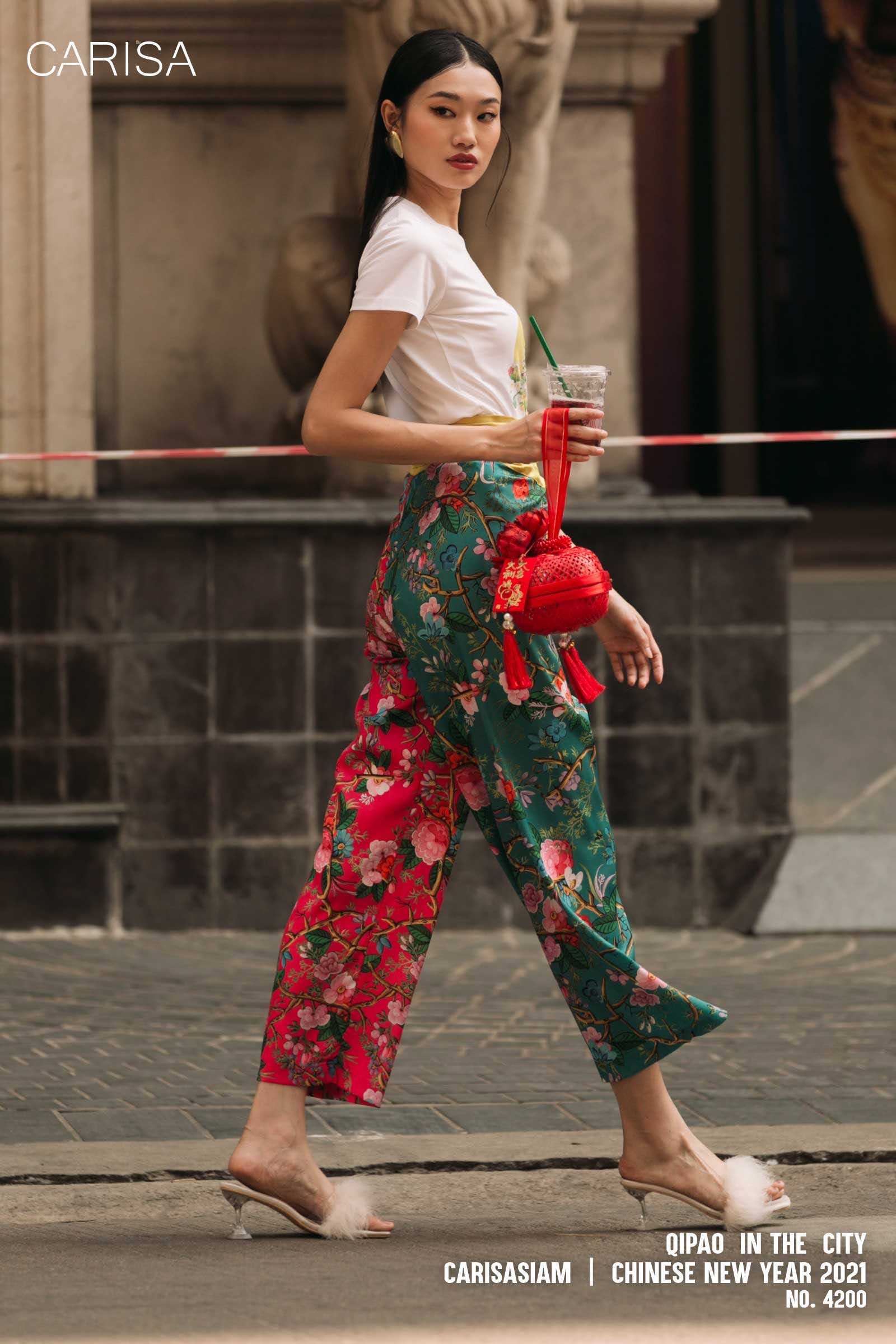 กางเกง warp pant สกีนลายดอกไม้ สวมใส่สบายมาก ผ้าเย็นสบาย ไม่ร้อนไม่คัน [ 4200 ]
