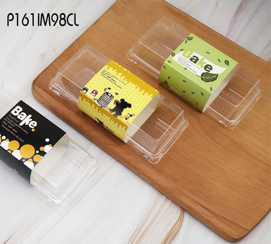 P161IM98CL กล่องแซนวิสเหลี่ยม เนื้อPET  พร้อมปอกสวม ให้ (ห่อ25ชุด ลัง700ชุด)