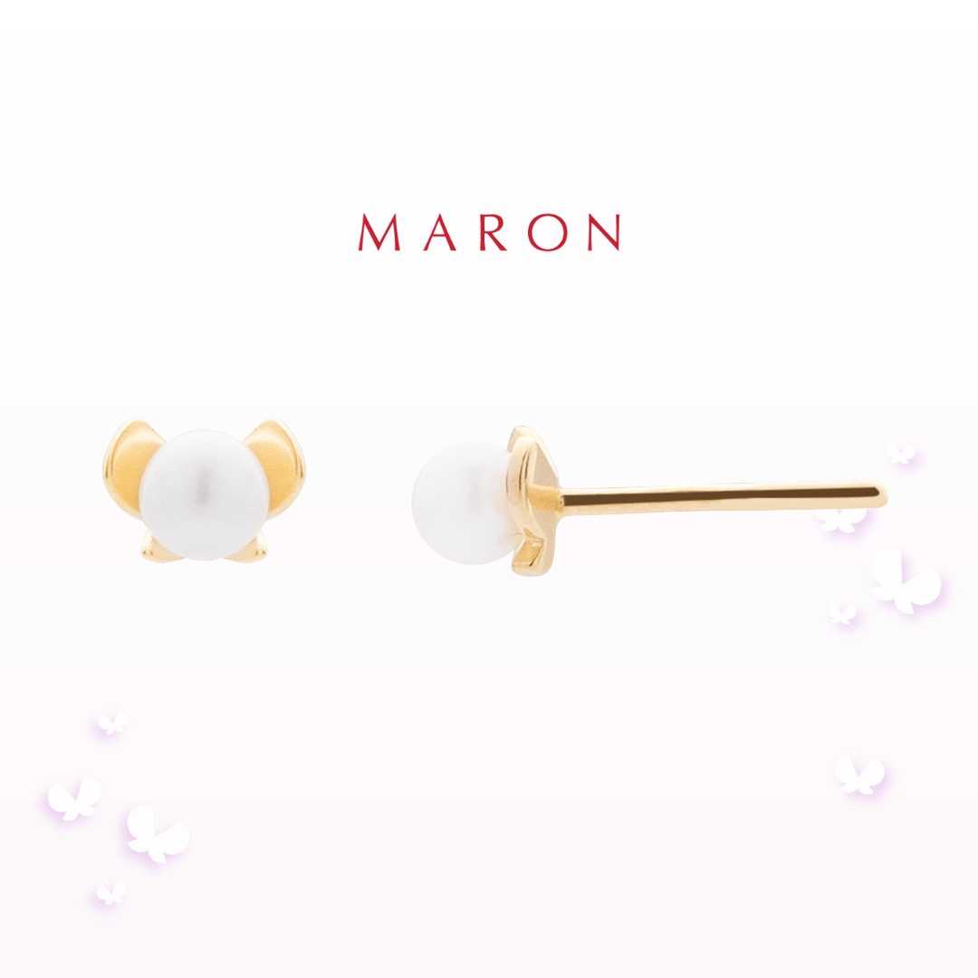 MARON - Happy Sweet Pearl Stud Earring เงินแท้925 ชุบ Beige Gold