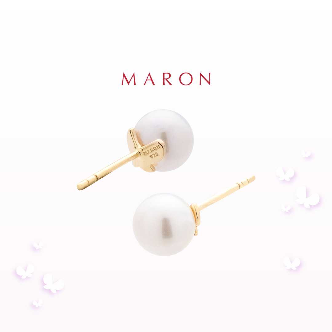 MARON - Happy Dreamy Pearl Stud Earring เงินแท้925 ชุบ Beige Gold