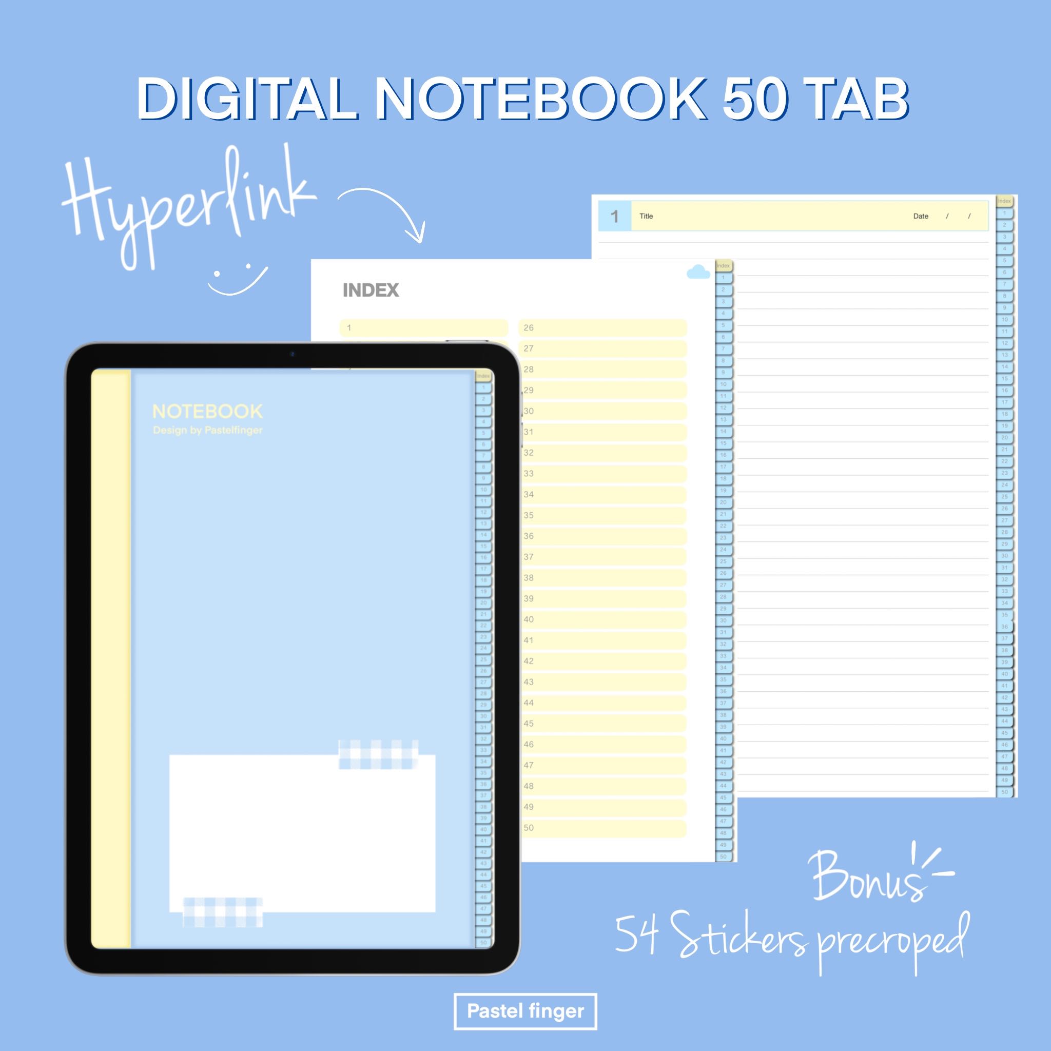 Digital notebook hyperlink 50 tabs sky blue 