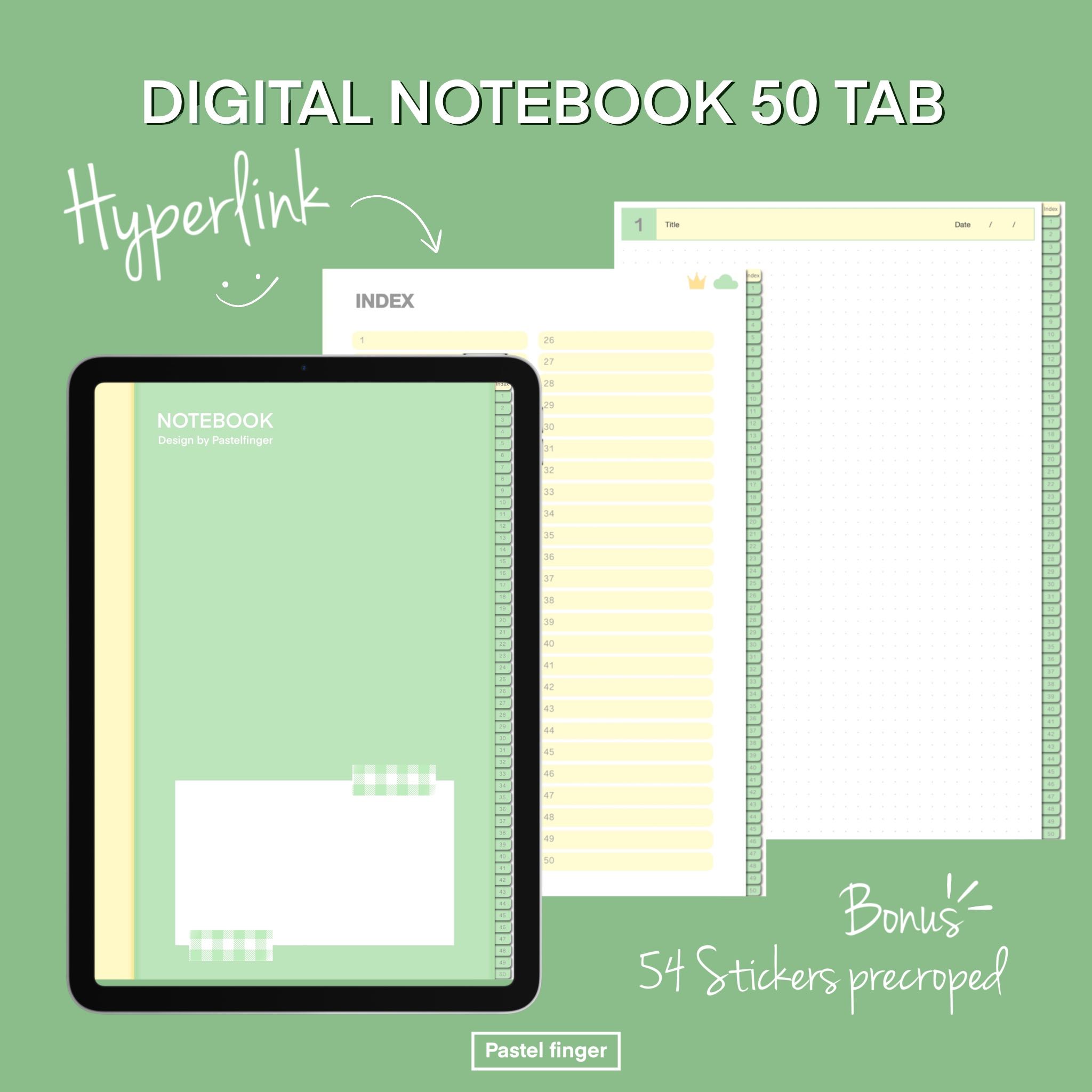 Digital notebook hyperlink 50 tabs green 