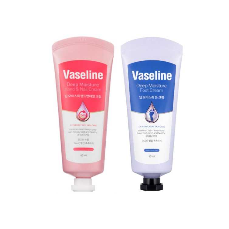 Vaseline Deep Moisture Hand &Nail Cream 60ml. (สีชมพู) & Vaseline Deep Moisture Foot Cream 60ml. (สี