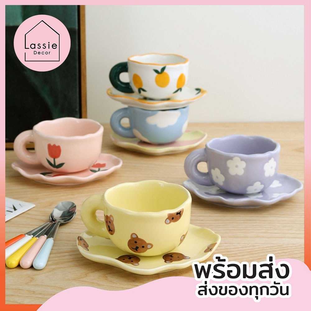 แก้ว+จานรอง 🎀New🎀คอลเลคชั่น เครื่องปั้นมือ งานแฮนด์เมด ฟิลคุณหนูสุด จานชาม เซรามิก LassieDecor