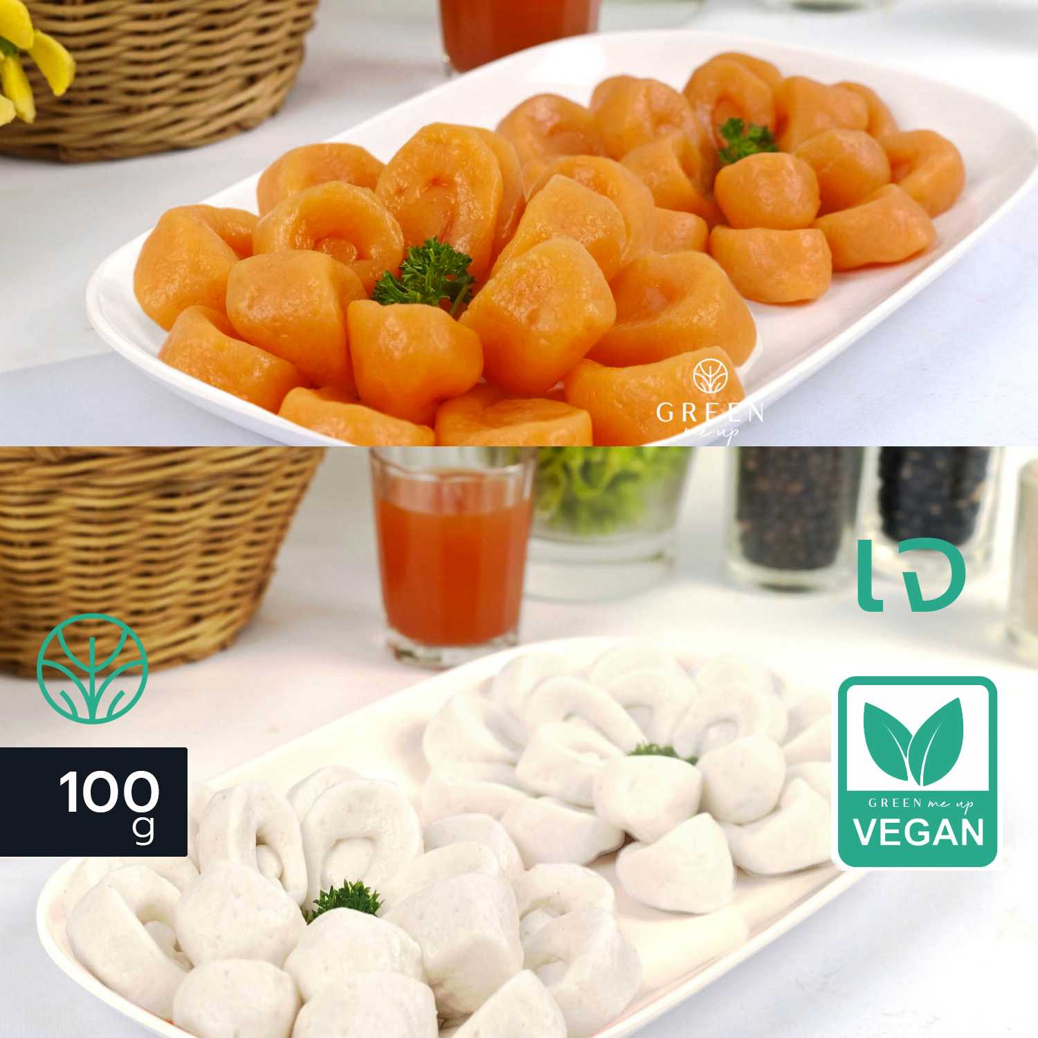 2ตัวเลือก กุ้งขาวเจ / กุ้งแดงเจ แช่น้ำเกลือ 3kg ทำจาก บุก กุ้งเจ อาหารทะเลเจ โยตา กระป๋อง