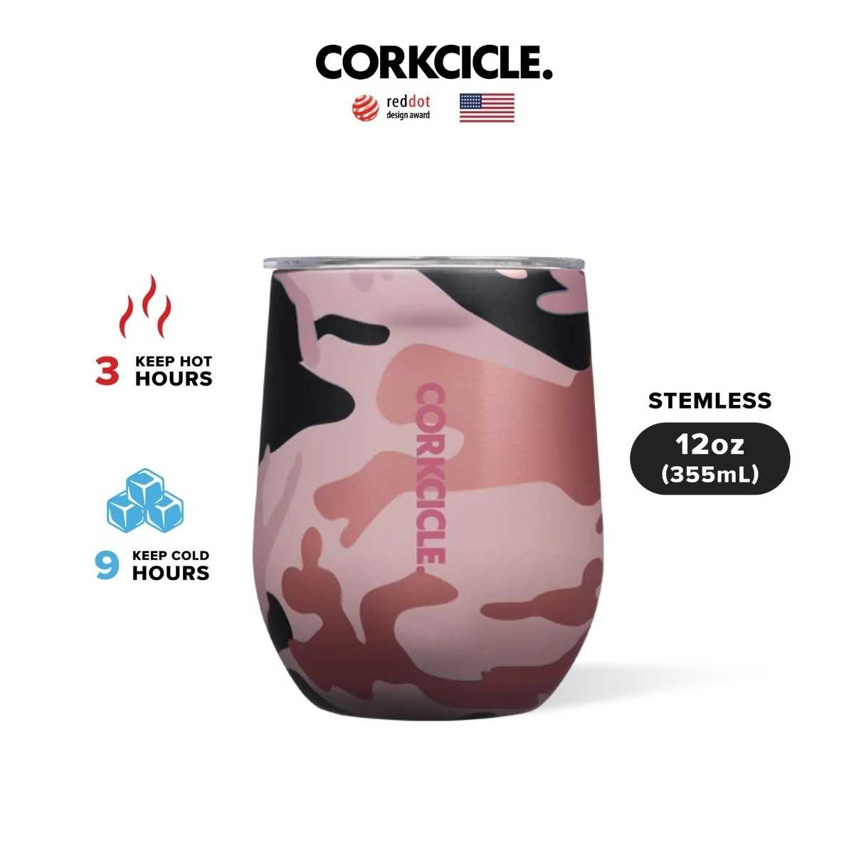 CORKCICLE : STEMLESS - ROSE CAMO 12OZ (355ML)