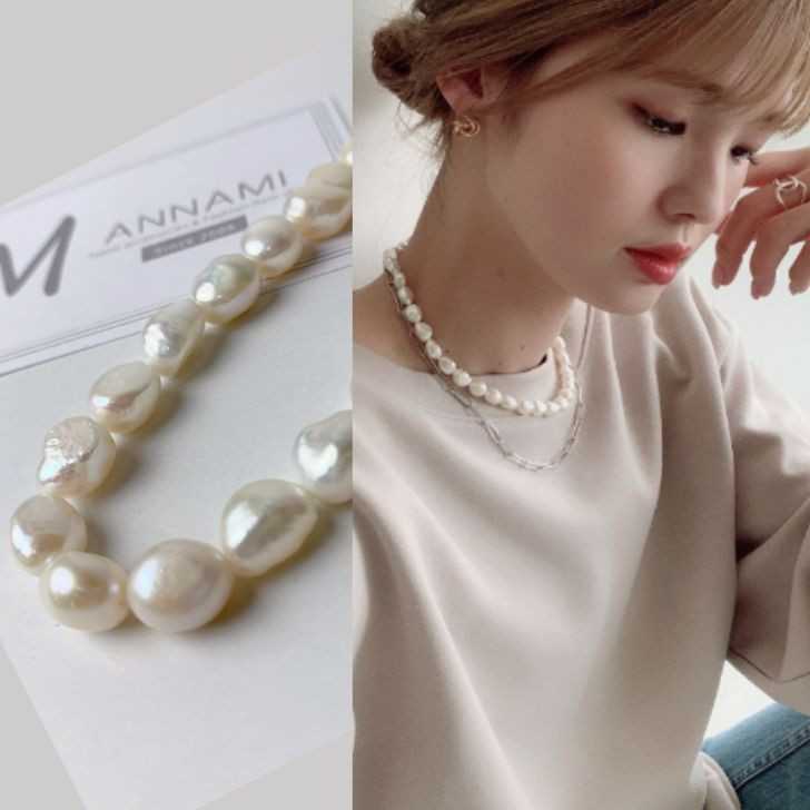 N010 Freshwater pearl Necklace สร้อยคอไข่มุกน้ำจืดทรงบาร็อค Size ใหญ่ 9-10 มม.